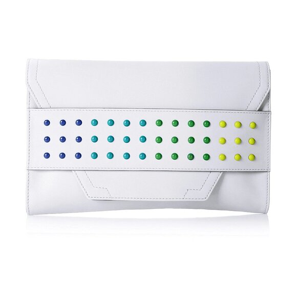 Milly Color Digital Studded Leather White Flap Envelope Bag Handbag Purse NEW - Picture 1 of 6